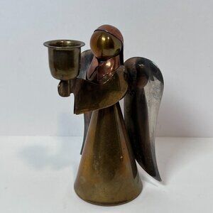 Brass and Copper Angel Candle Holder made in Hong Kong 6" Christian VTG‎ 70's